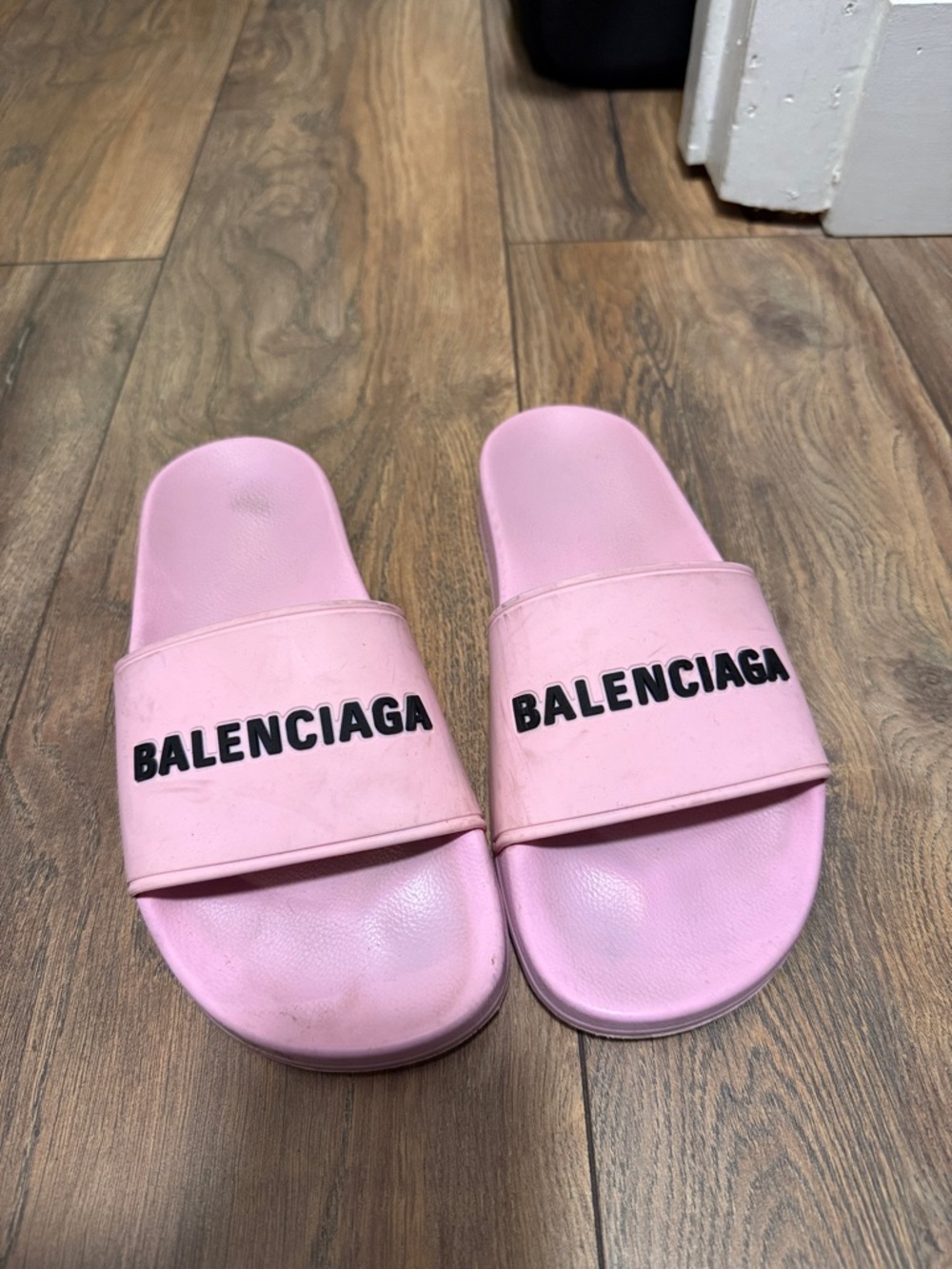 Balenciaga Pink Logo Slide Sandals